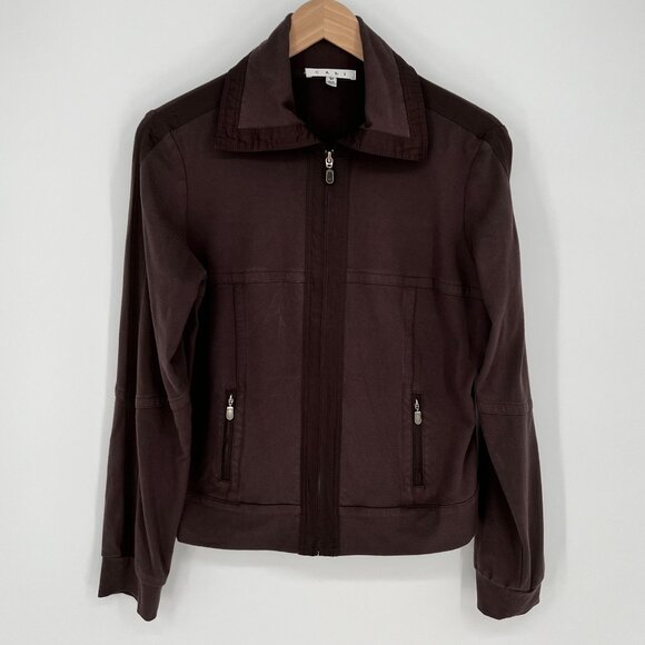 Cabi Womens Full Zip Knit Jacket Size M Brown Front Pockets Casual Athleisure - Picture 1 of 9